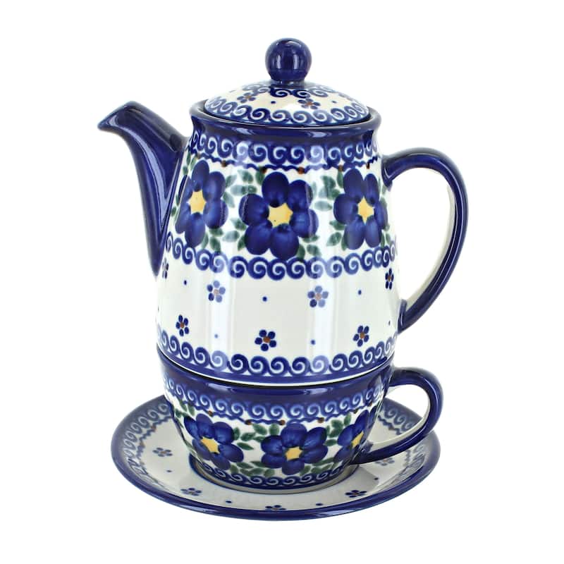 Blue Rose Polish Pottery 380 Vena Tea for One