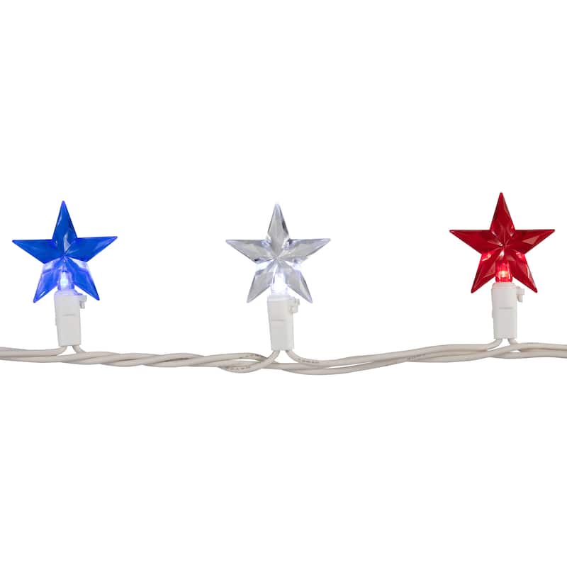30 Patriotic Red, White and Blue LED Star String Lights - 7ft White Wire - N/A