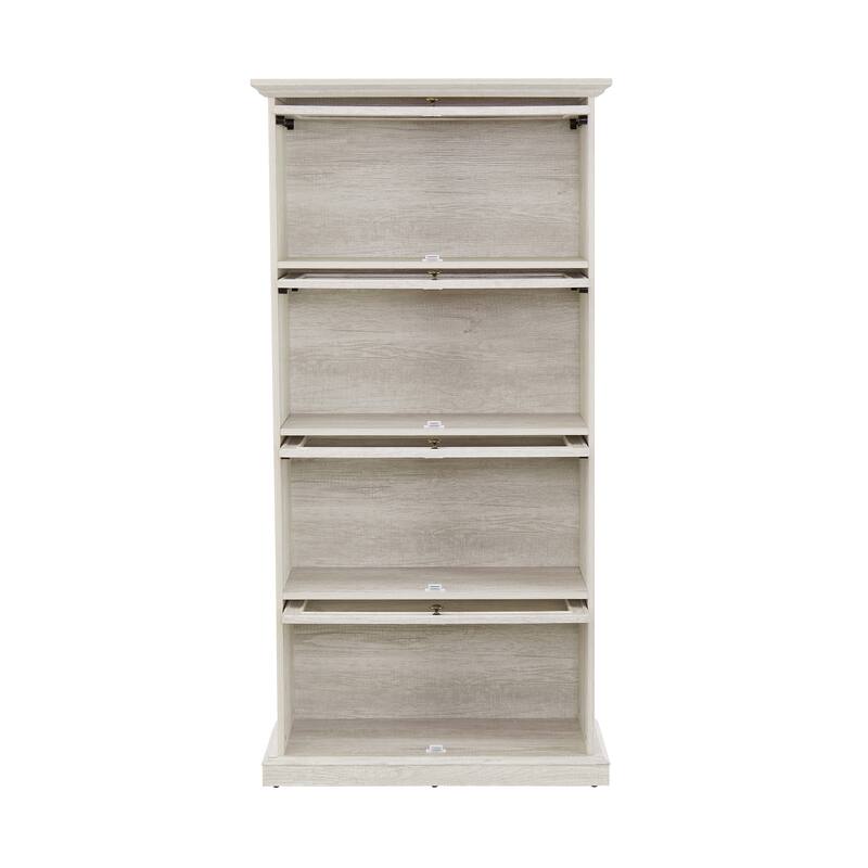 GDFStudio - Brookline Modern Storage Glass Display Cabinet with Flip-Up Glass Doors and 4-Tier Shelving