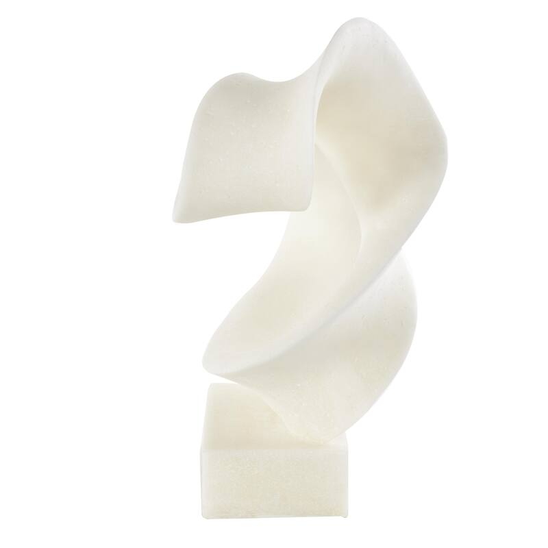 Polystone Abstract Twisted Wave Decorative Sculpture with Elevated Base - White - Roche River Decor