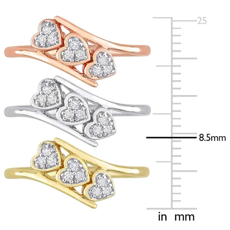 Miadora 1/4ct TW Diamond Triple Heart 3-Piece Ring Set Yellow Rose White Sterling Silver