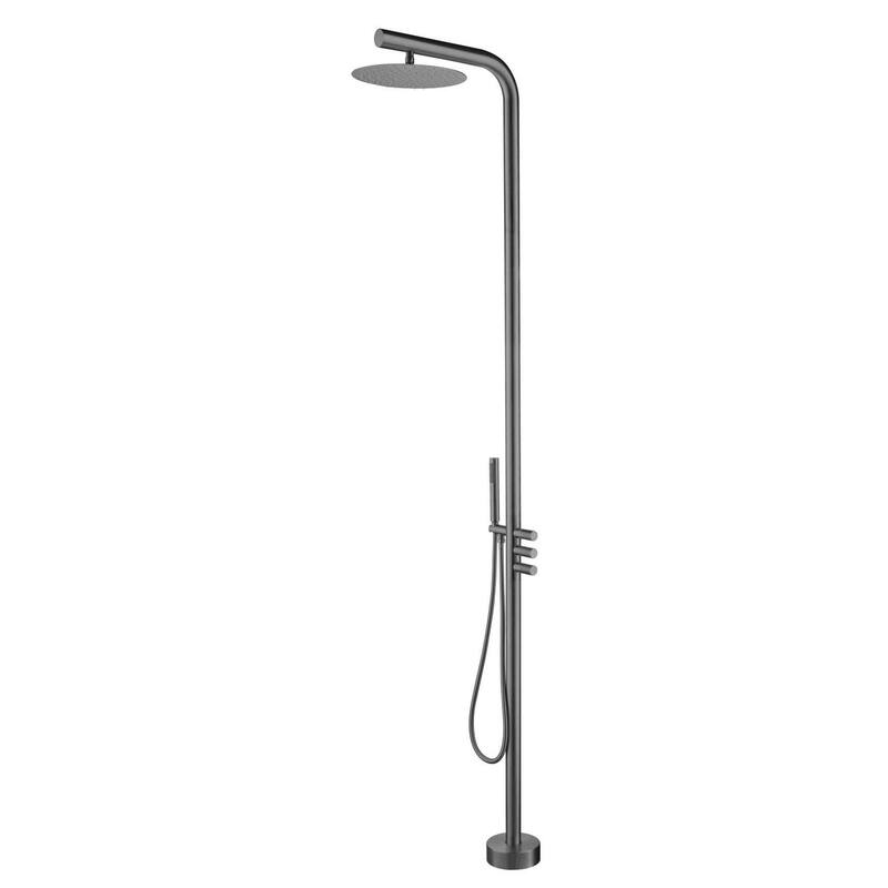 Freestanding Outdoor Shower System for Backyard/Garden/Poolside/Beach, Floor Mounted Shower Faucet with Shower Head & Handheld - Gun Grey