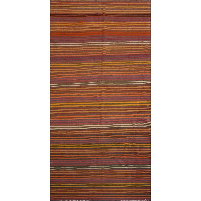 Hand Woven Oriental 100% Wool Carpet Southwestern Geometric Multi-Colored Kilim Area Rug - 9' 7'' X 4' 7''