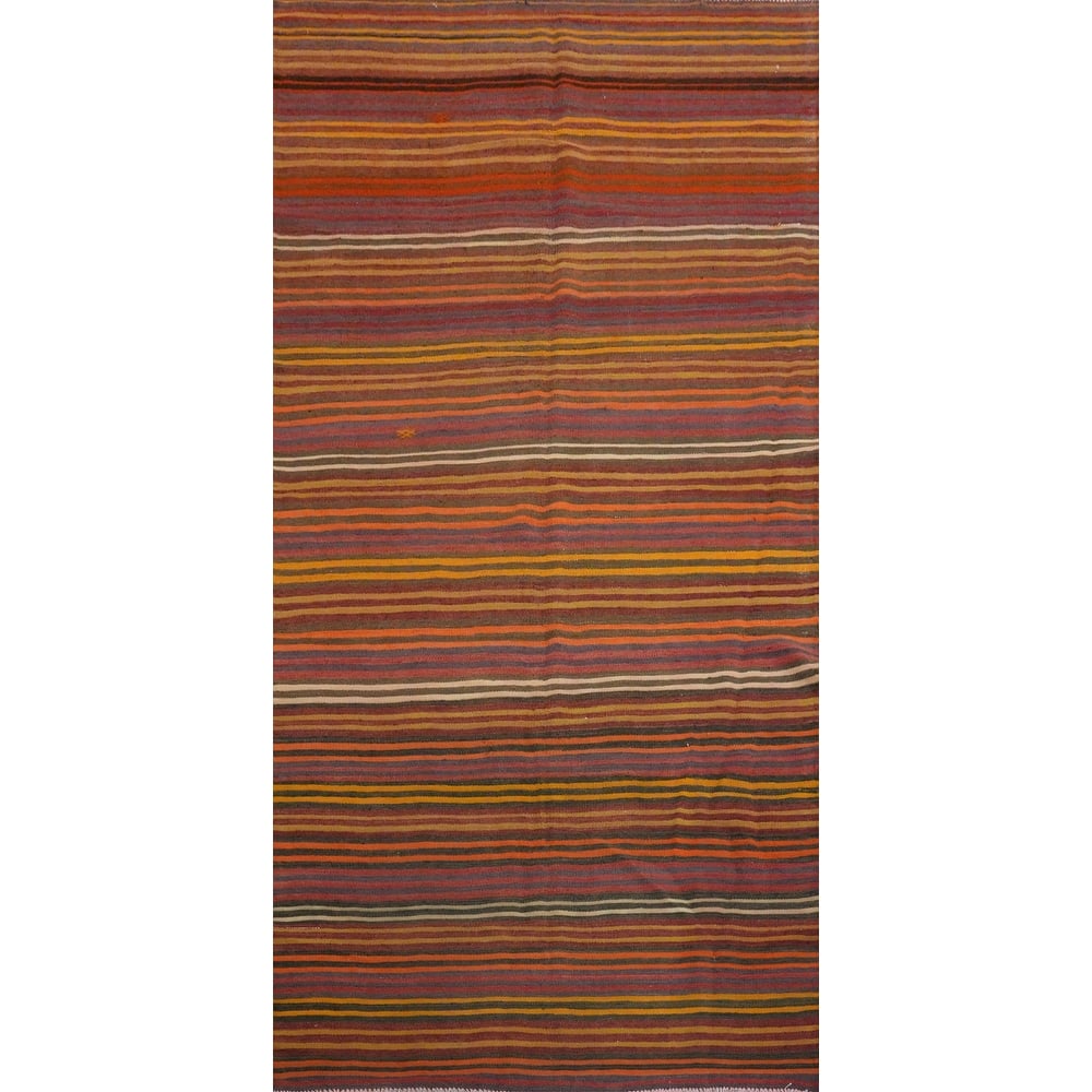 Hand Woven Oriental 100% Wool Carpet Southwestern Geometric Multi-Colored Kilim Area Rug - 9' 7'' X 4' 7''