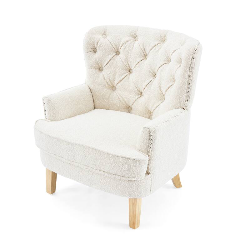 Modern 29.5" Upholstered Button Tufted Club Chair with Rubber Wood Legs and Nailheads