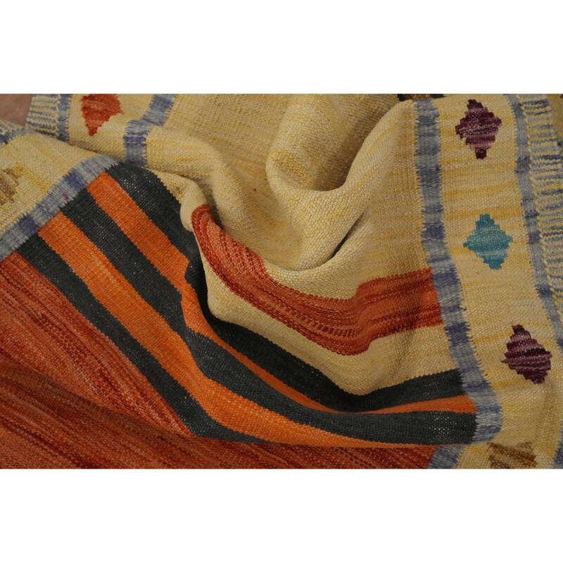 Hand Woven Oriental 100% Wool Carpet Southwestern Tribal Multi-Colored Kilim Runner Rug - 9' 9'' X 2' 8''