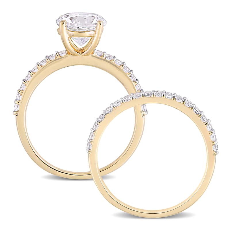 Miadora Created White Sapphire Solitaire Bridal Ring Set in 10k Yellow Gold