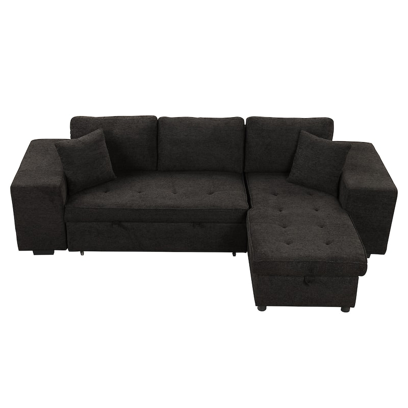 104.5" Chenille L-Shaped Sectional Sofa with Pull-Out Bed and Storage Chaise, 3-Seater