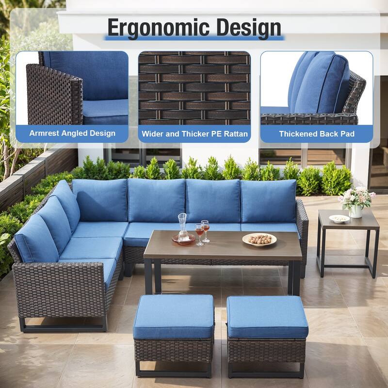 Gymojoy 5-Piece Outdoor Wicker Furniture Set, L-Shaped Sectional Sofa Set