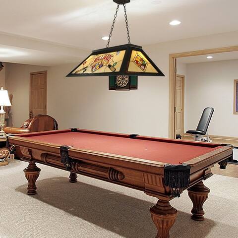 Springdale 43.75"W Billiards Pool Table Art Glass Island Hanging Fixture - Multi-Colored