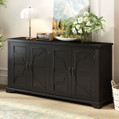 62.8" Large Wooden Sideboard with Solid Pine Doors and Metal Handles for Living Space