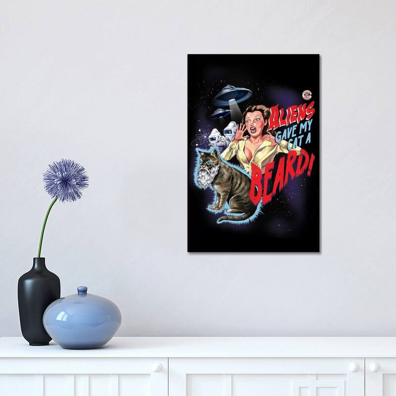 iCanvas "Aliens Gave My Cat A Beard" by Steven Rhodes Canvas Print - 18x12x1.5