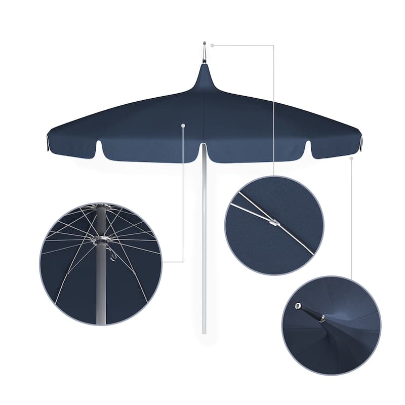 California Umbrella 85' Classic Pagoda Series Patio Umbrella With White Aluminum Pole Push Lift Sunbrella