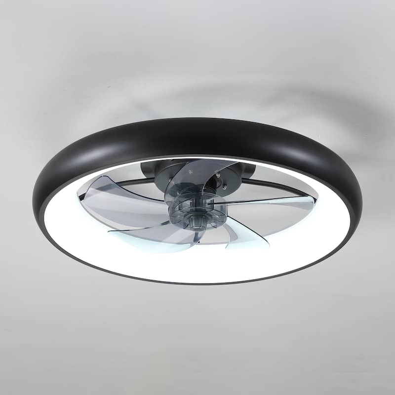22 in. W x 6 in. H Iron Ceiling Fan in Black and White with Dimmable LED Lights - 22" x 6" in