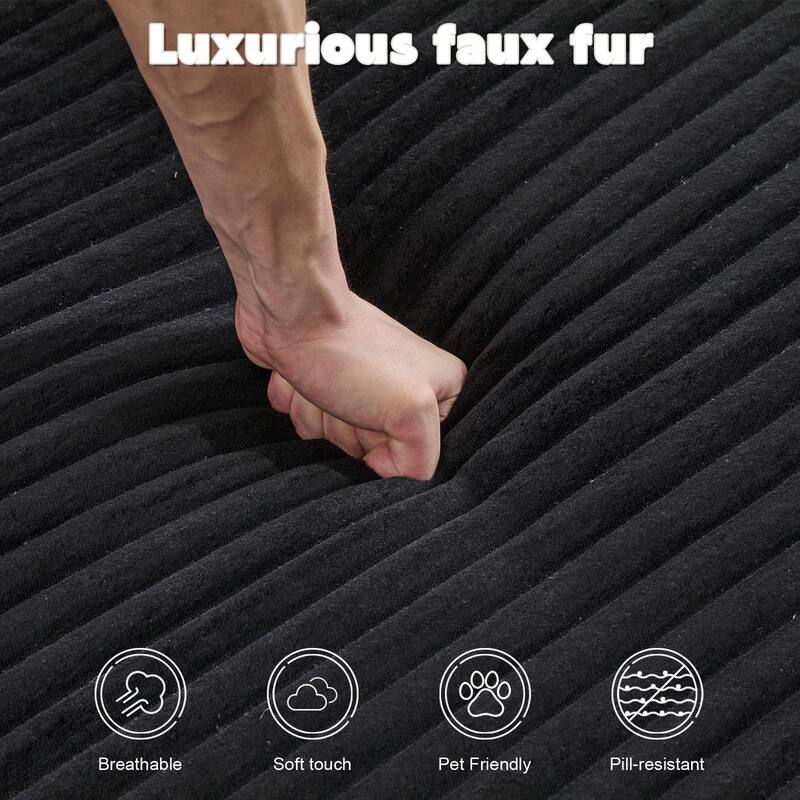 Modern Faux Fleece Chaise Lounge Sofa Chair with Striped Texture and Plush Seating for Living Room - 66.14”L x 47.24”W x 24.02”H