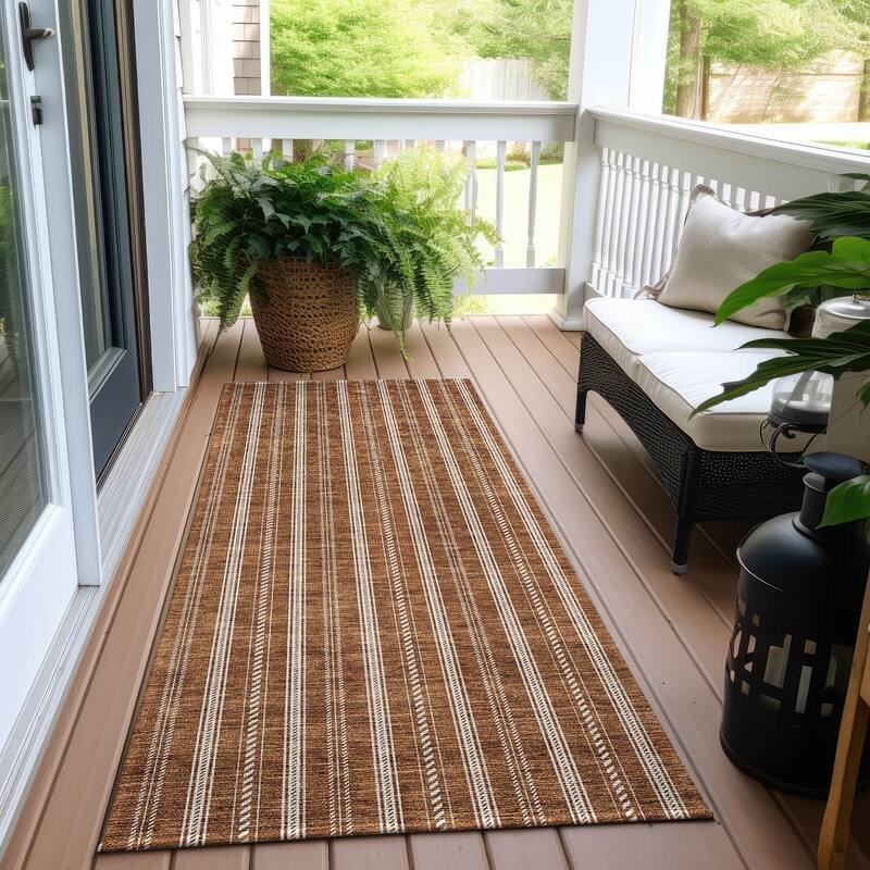 Machine Washable Indoor/ Outdoor Chantille Stripe Twist Rug - Terracotta - 2'3" x 7'6"