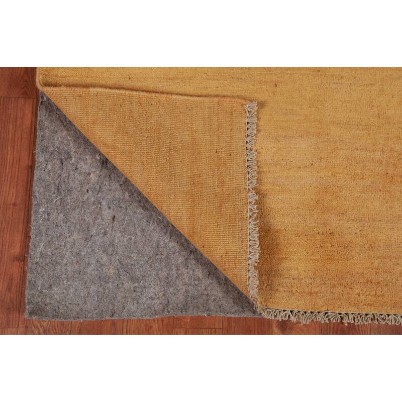 Modern Gold Solid Gabbeh Oriental Rug Hand-Knotted Wool Carpet - 3'3" x 5'0"