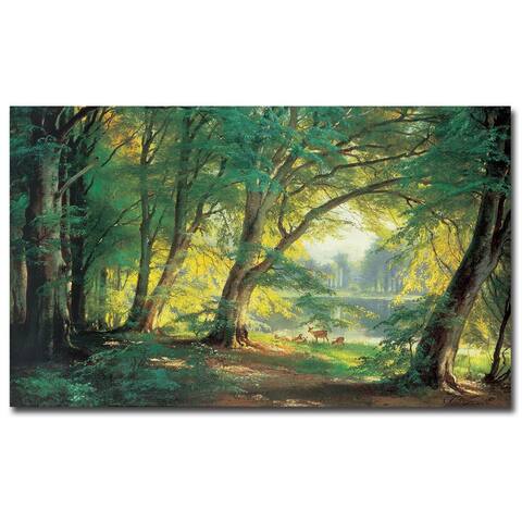 Deer in a Forest by Carl Aagaard Gallery Wrapped Canvas Giclee Art (18 in x 30 in)
