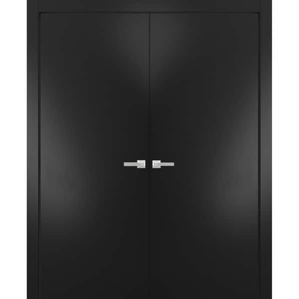 Modern Solid Interior Double Doors Handles / Planum 0010 Black Matte