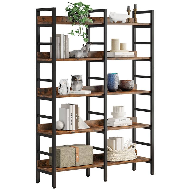 5Tier Industrial Bookshelf, 71"H x 47"W Etagere Bookcase Free Standing