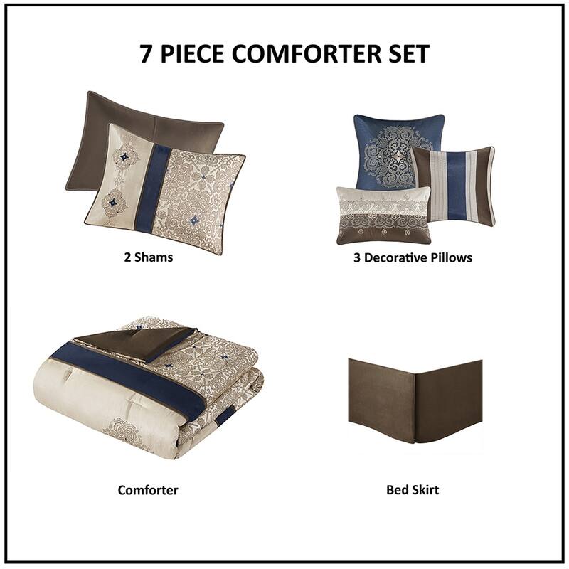 GDF Studio - 7-Piece Jacquard Comforter Set with Decorative Pillows