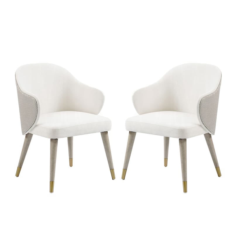 Set of 2 Upholstered Dining Chairs with Metal Leg Caps in Gray Oak - Gray Oak - Set of 2
