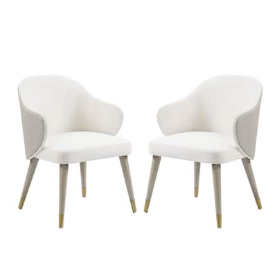 Set of 2 Upholstered Dining Chairs with Metal Leg Caps in Gray Oak