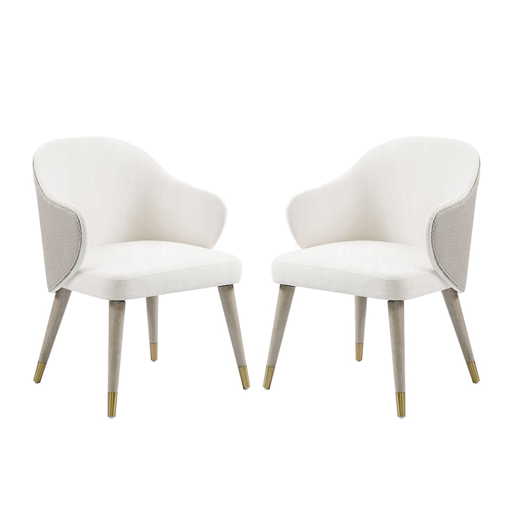 Set of 2 Upholstered Dining Chairs with Metal Leg Caps in Gray Oak