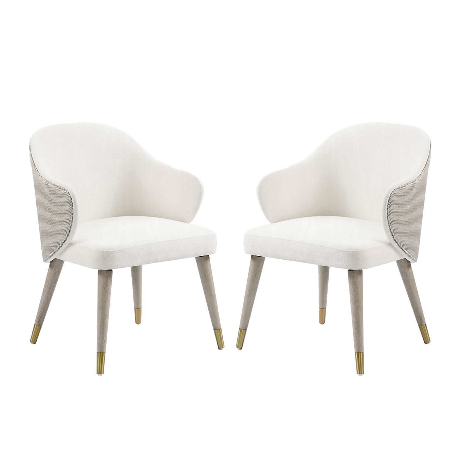 Set of 2 Upholstered Dining Chairs with Metal Leg Caps in Gray Oak