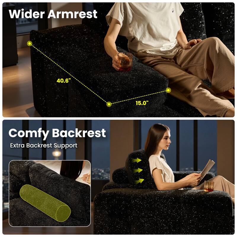 OVIOS Starry Sky Fabric Chaise Lounge Sofa-Black