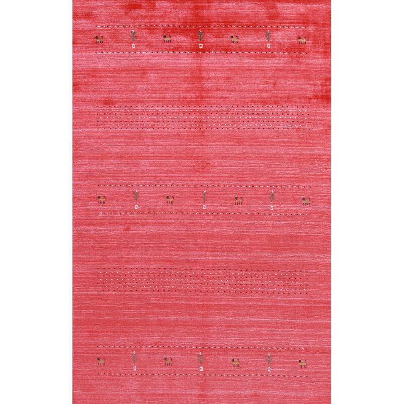 Pink Gabbeh Indian Area Rug Hand-Knotted Wool Carpet - 4'11" x 7'9"