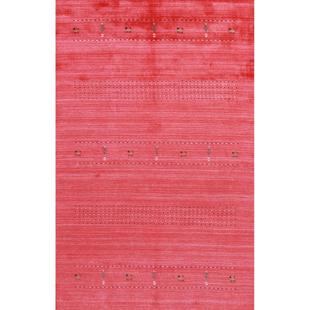 Pink Gabbeh Indian Area Rug Hand-Knotted Wool Carpet - 4'11" x 7'9"