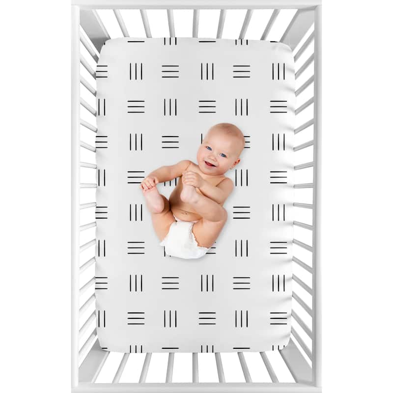 Fitted Mini Portable Crib Sheet White Black Boho Mudcloth Portable Crib Pack Play Black and White Bohemian Woodland Tribal Hatch
