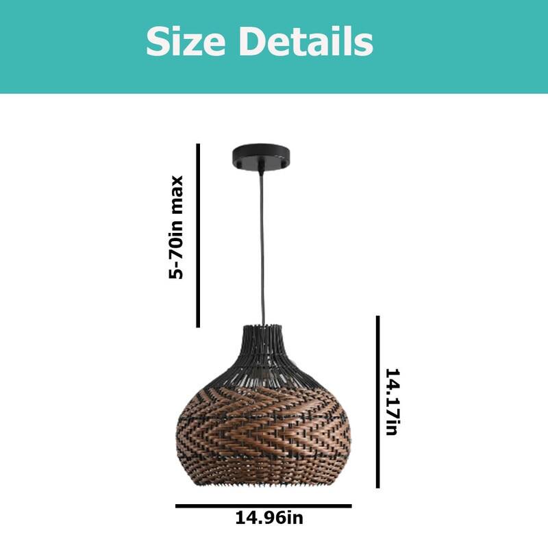 15” Kitchen hanging lights black brown pendant lights rattan dining room light