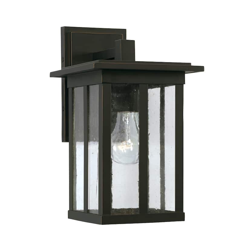Barrett 7" 1-light Outdoor Wall Lantern w/ Antiqued Glass - Oiled Bronze