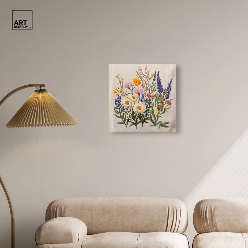 Needlepoint Prairie Posy Canvas by Art Remedy, Gallery Wrapped