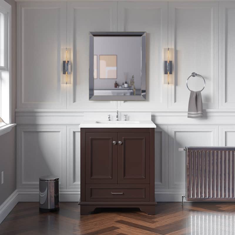 KitchenBathCollection Nantucket 30" Bathroom Vanity with Quartz Top - Chocolate