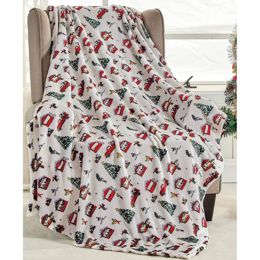 Décor&More Happy Holidays Microplush Throw Blanket (50" x 60") - Christmas Time