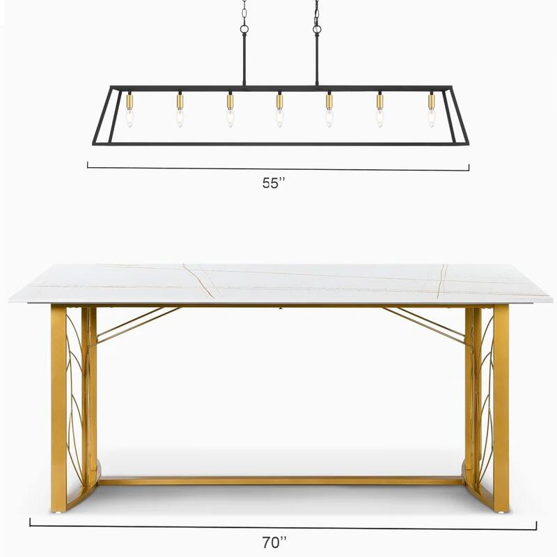 55In Farmhouse Black/ Gold 7-light Linear Dining Chandelier with UL Certified - 55 inches