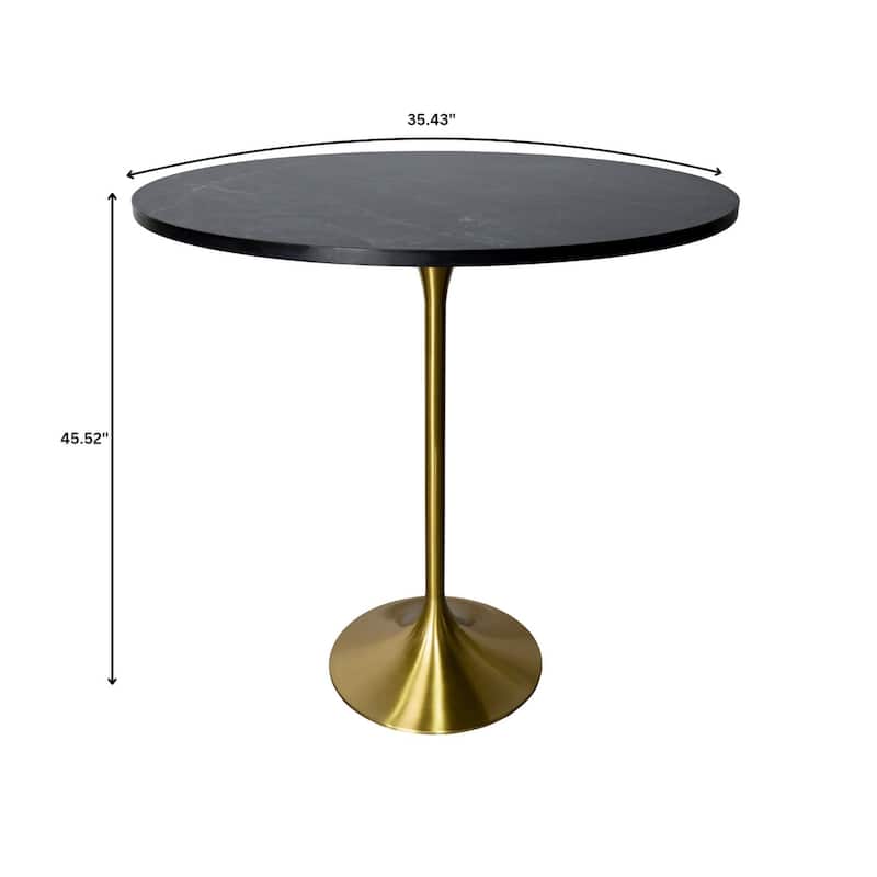 LeisureMod Verve 36" Round Dining Table with MDF Wood TableTop and Brushed Gold Base for Kitchen & Dining Room