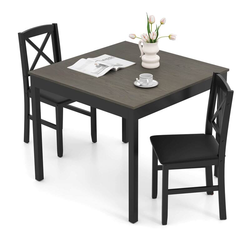 Costway 3 PCS Dining Table Set Wooden Square Kitchen Table with 2 - Grey