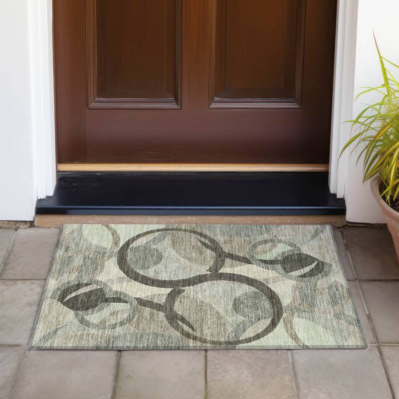 Machine Washable Indoor/Outdoor Contemporary Deco Chantille Rug - Brown - 1'8" x 2'6"