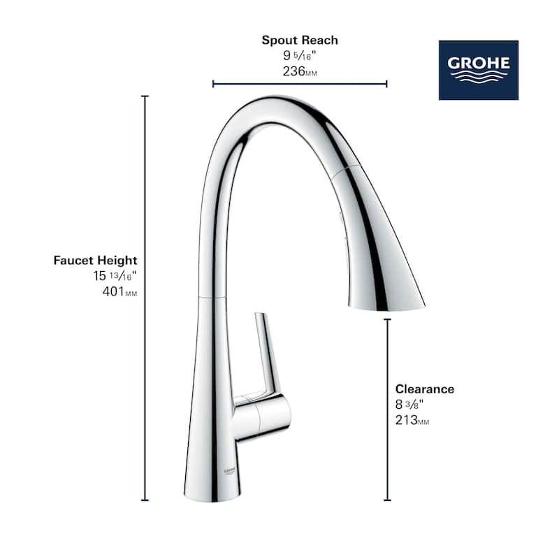 Grohe Zedra 1.75 GPM Single Hole Pull Down Kitchen Faucet with