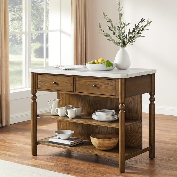 slide 2 of 18, Crosley Roselyn Faux Marble Top Sit At Kitchen Island