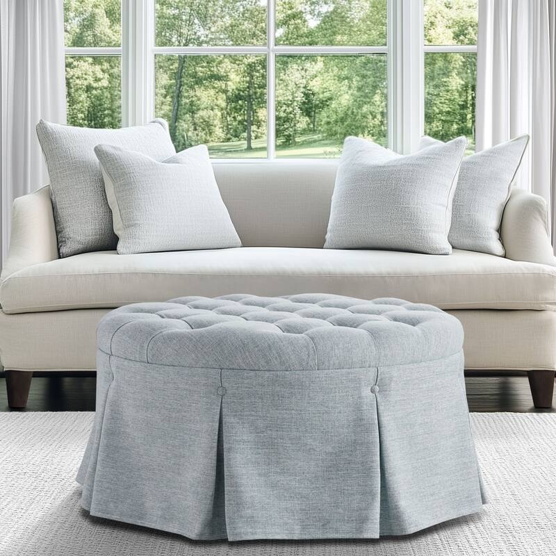 Martha Stewart Bedford Terri Skirted Tufted 32" Round Ottoman