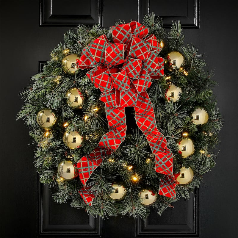 80mm Wired Shatterproof Plastic Shiny Ball Ornament Set of 12 - Gold