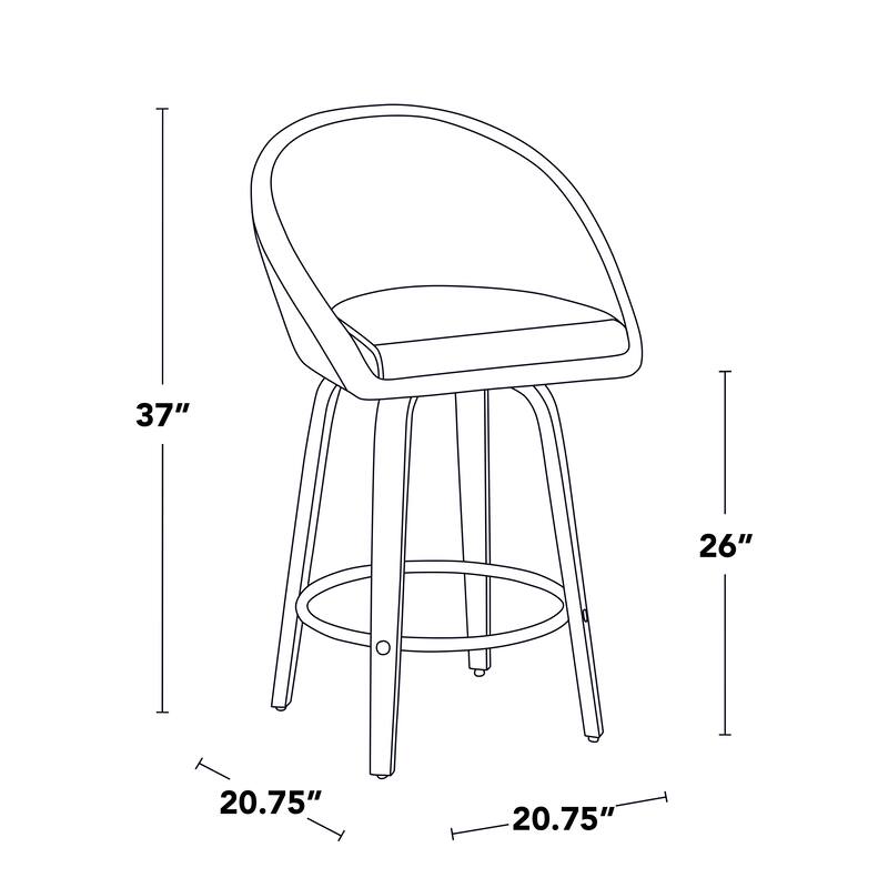 Carson Carrington Livesey High Back 26" Fixed-Height Counter Stool with Bent Wood Legs & Round Footrest (Set of 2)