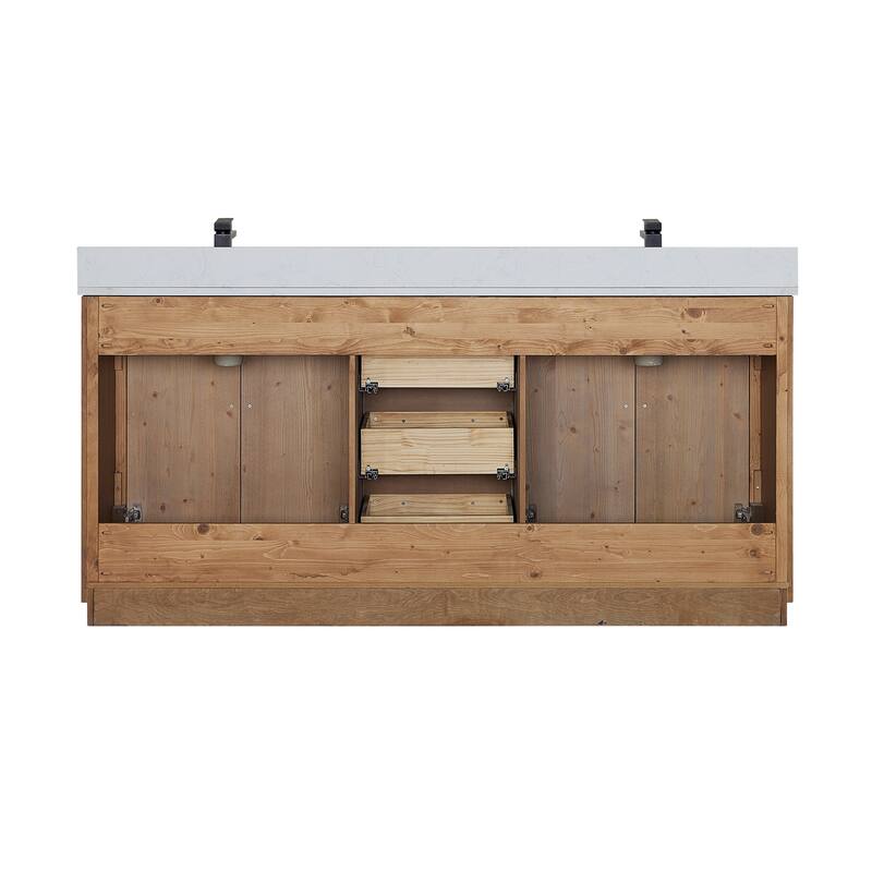 Anais 3Single Bathroom Vanity in Light Brown with Grain White Engineered Stone Countertop without Mirror