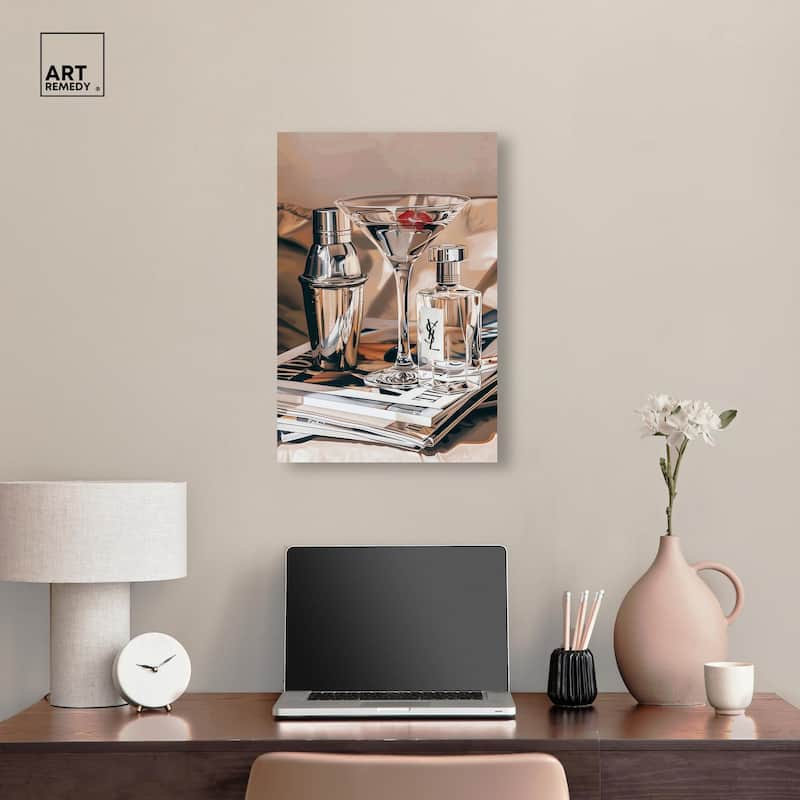Martini Magazine Stack Canvas by Art Remedy, Gallery Wrapped