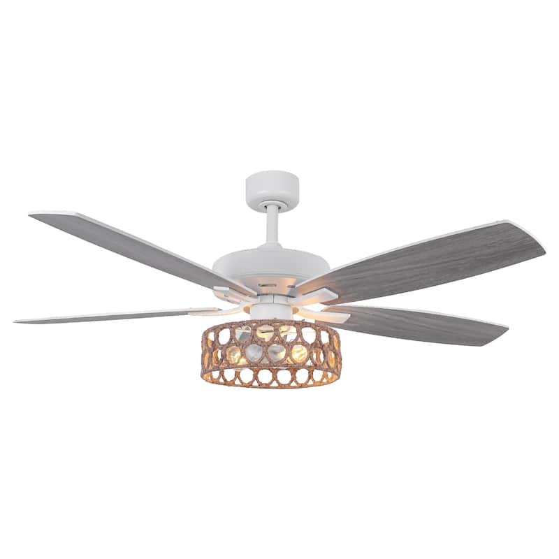 Parrot Uncle 52" Coastal White Natural Jute Reversible Ceiling Fan with Remote